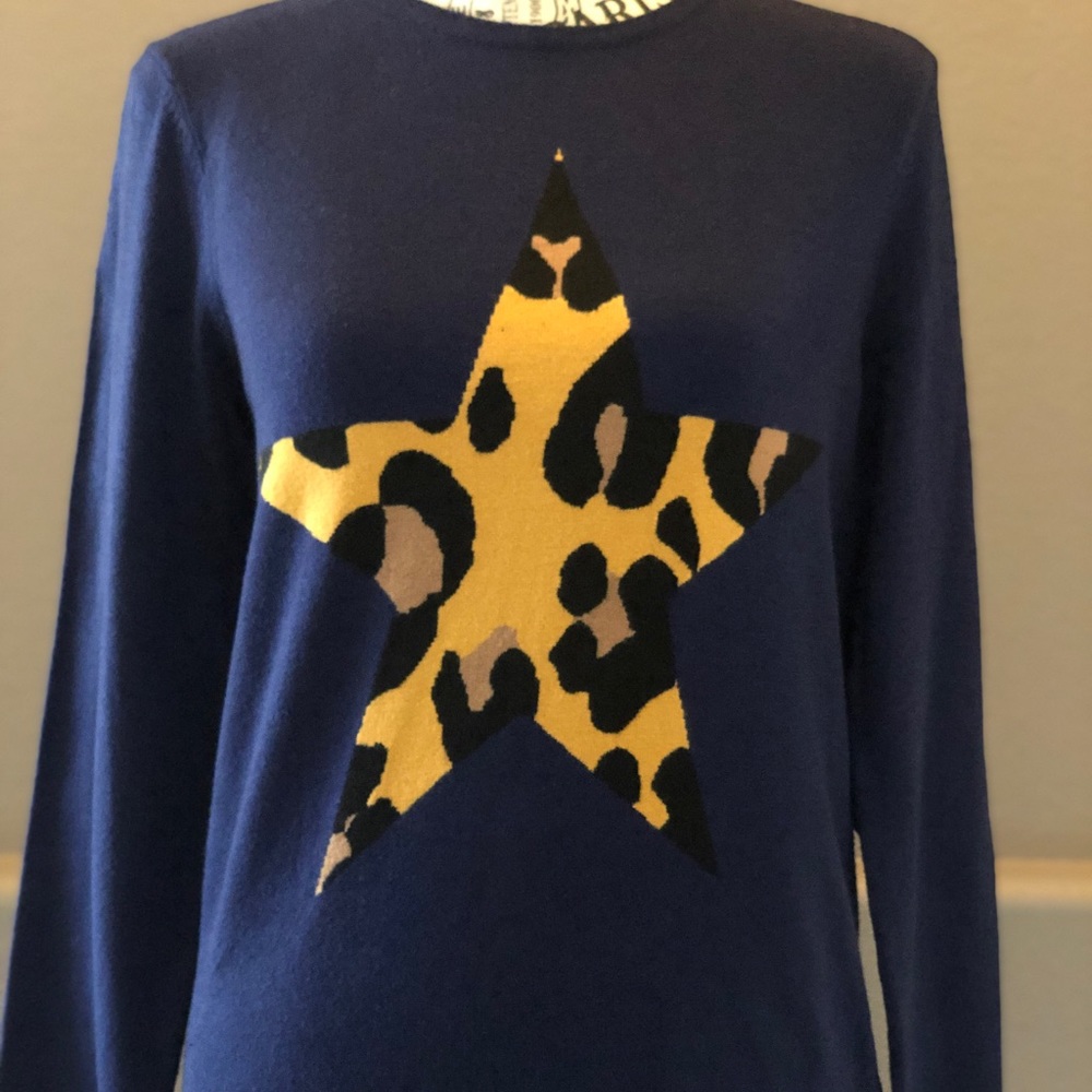BRAND NEW Metric navy blue cheetah print sweater